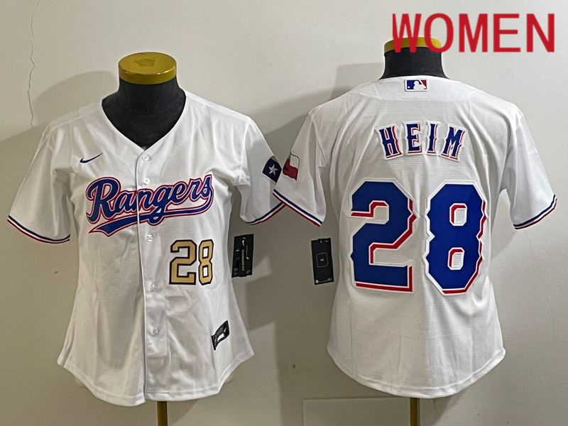 Women Texas Rangers 28 Heim White Nike Game 2024 MLB Jersey style 3